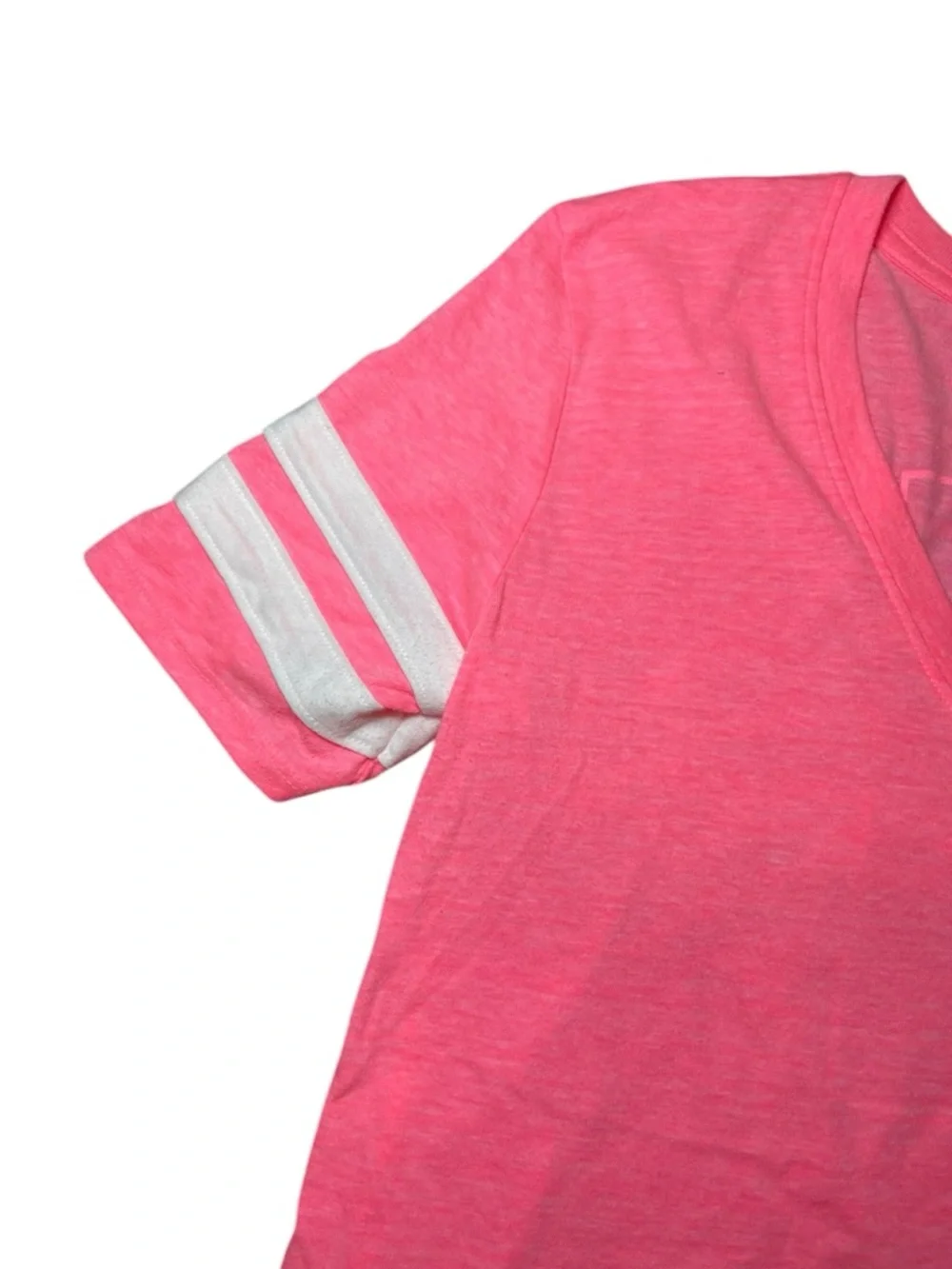 Hurley Y2K Neon Pink Graphic Tee Striped Sleeves Logo Surf Skater Women’s Medium - Picture 3 of 12